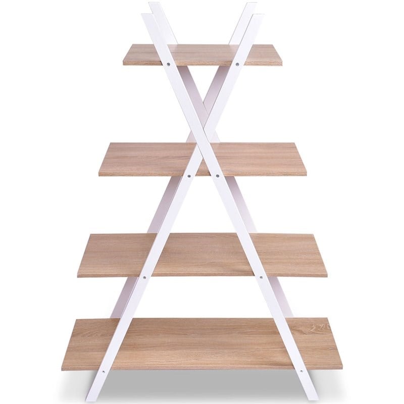 Costway 4-tier Contemporary MDF X-Shape Shelf Bookcase in Natural