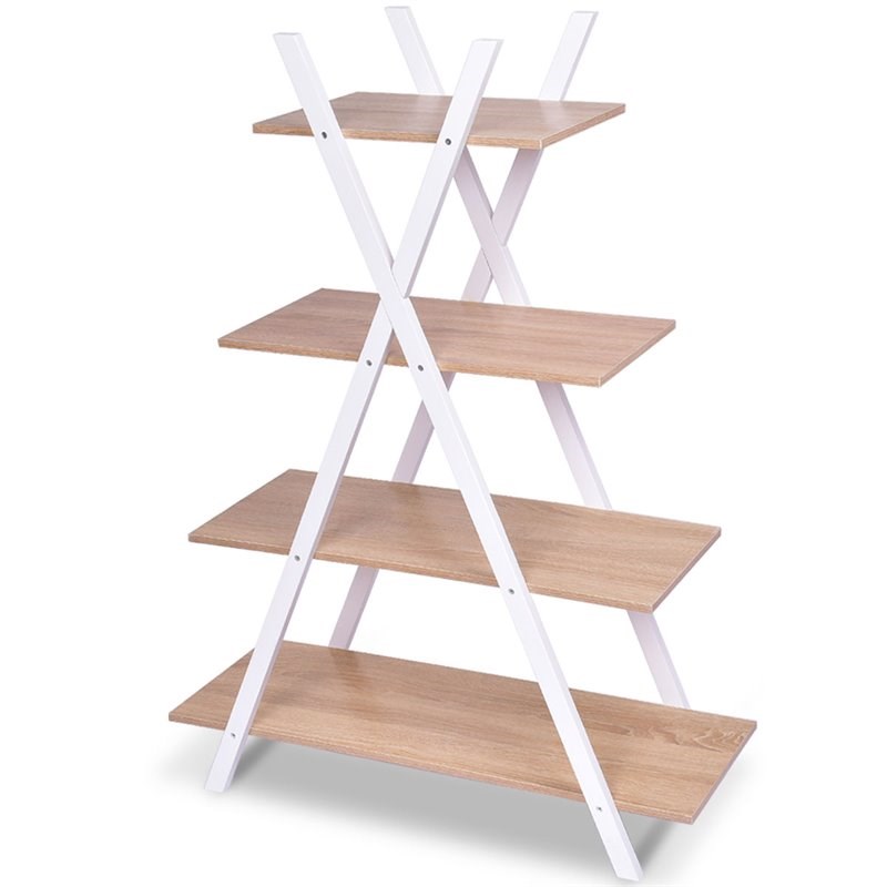 Costway 4-tier Contemporary MDF X-Shape Shelf Bookcase in Natural