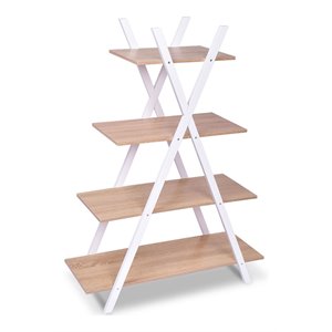 costway 4-tier contemporary mdf x-shape shelf bookcase in natural