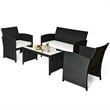 Costway 4-piece Contemporary Wicker Rattan Patio Sofa and Table Set in Black