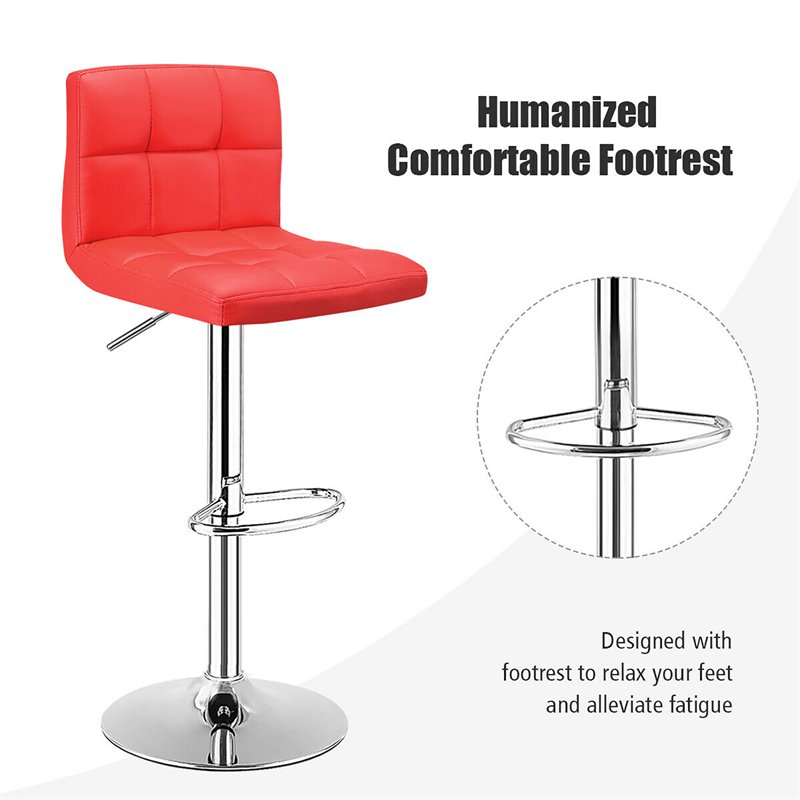 Costway PU Leather Adjustable Bar Stools in Red Finish (Set of 2)