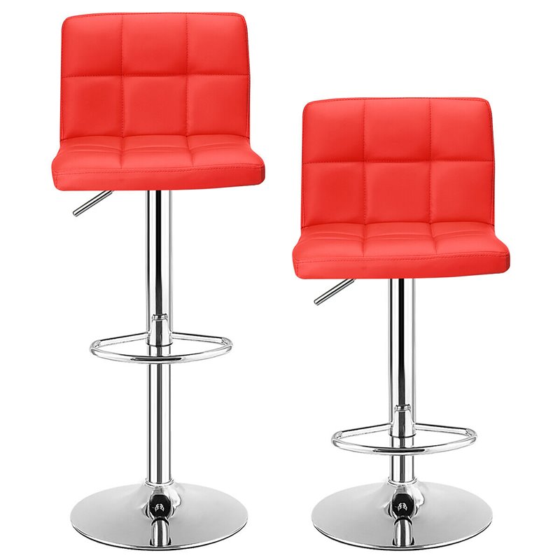 Costway PU Leather Adjustable Bar Stools in Red Finish (Set of 2)