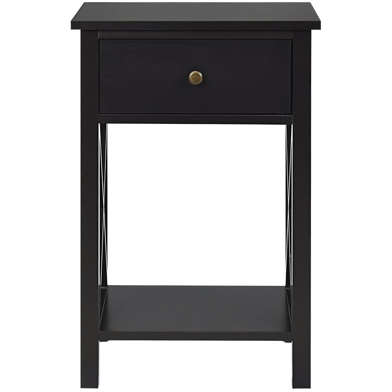 Costway Contemporary MDF Nightstand with Drawer and Shelf in Brown