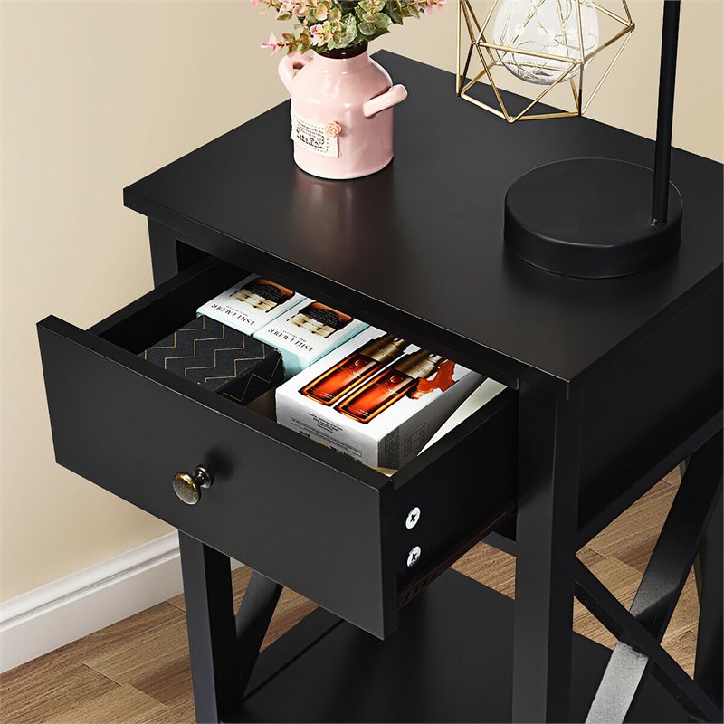 Costway Contemporary MDF Nightstand with Drawer and Shelf in Brown