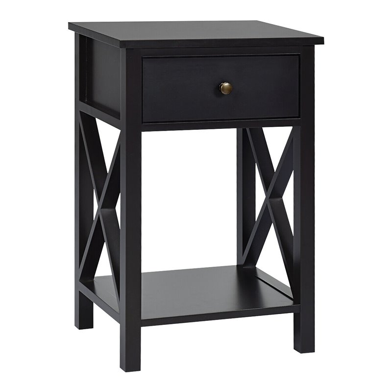 Costway Contemporary MDF Nightstand with Drawer and Shelf in Brown