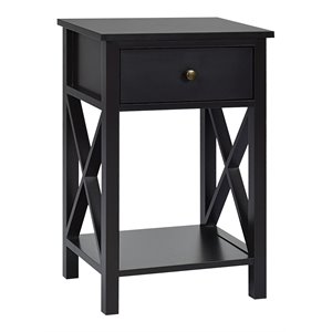 costway contemporary mdf nightstand with drawer and shelf in brown