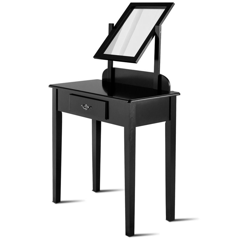 Costway Square Contemporary Wood and MDF Makeup Desk Vanity Set in Black