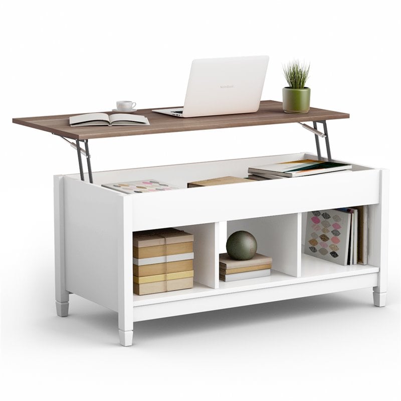 Costway Solid Wood Lift Top Coffee Table with Hidden Compartment in White