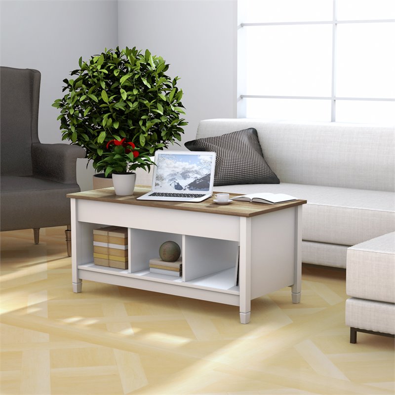 Costway Solid Wood Lift Top Coffee Table with Hidden Compartment in White