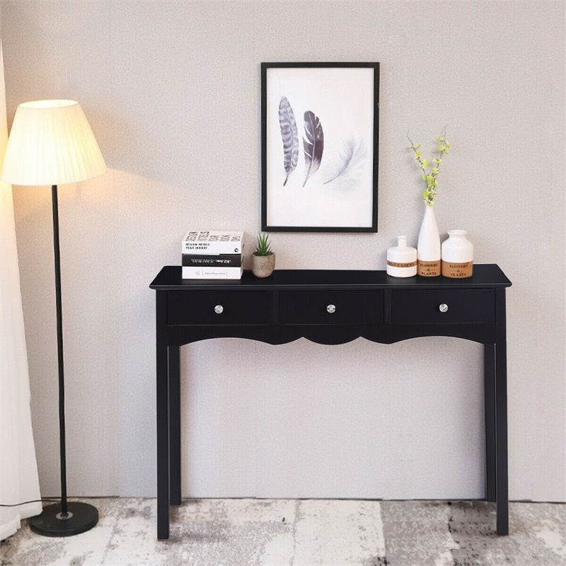 Costway 3-drawer Contemporary MDF Board Console Table in Black