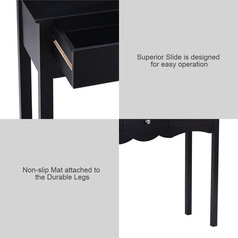 Costway 3-drawer Contemporary MDF Board Console Table in Black