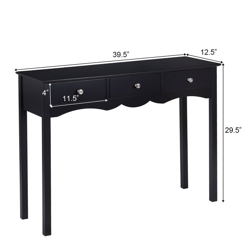 Costway 3-drawer Contemporary MDF Board Console Table in Black