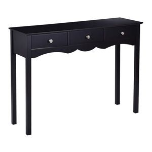 costway 3-drawer contemporary mdf board console table in black