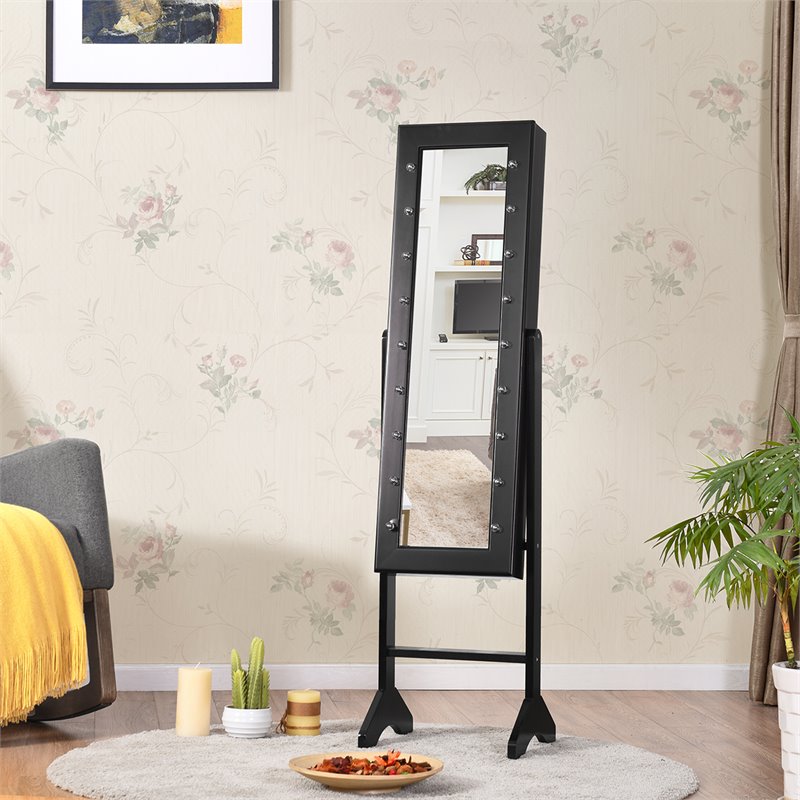 Costway MDF Board Mirrored Jewelry Cabinet with 18 LED Lights in Black Finish