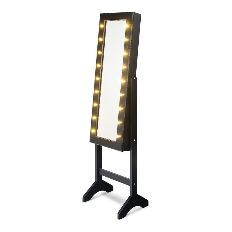 Costway MDF Board Mirrored Jewelry Cabinet with 18 LED Lights in Black Finish