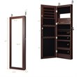 Costway MDF Board Wall Door Mounted LED Lights Mirrored Jewelry Cabinet in Brown