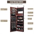 Costway MDF Board Wall Door Mounted LED Lights Mirrored Jewelry Cabinet in Brown