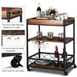 Costway 3-tier Iron and Nylon Rolling Kitchen Trolley Island Cart in Black