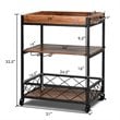 Costway 3-tier Iron and Nylon Rolling Kitchen Trolley Island Cart in Black