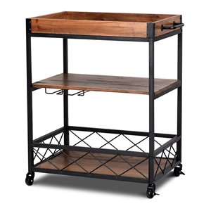 Costway 3-tier Iron and Nylon Rolling Kitchen Trolley Island Cart in Black