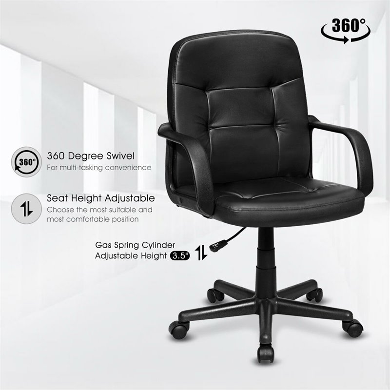 Costway Ergonomic Mid-Back Executive Swivel Computer Desk Task Chair in Black