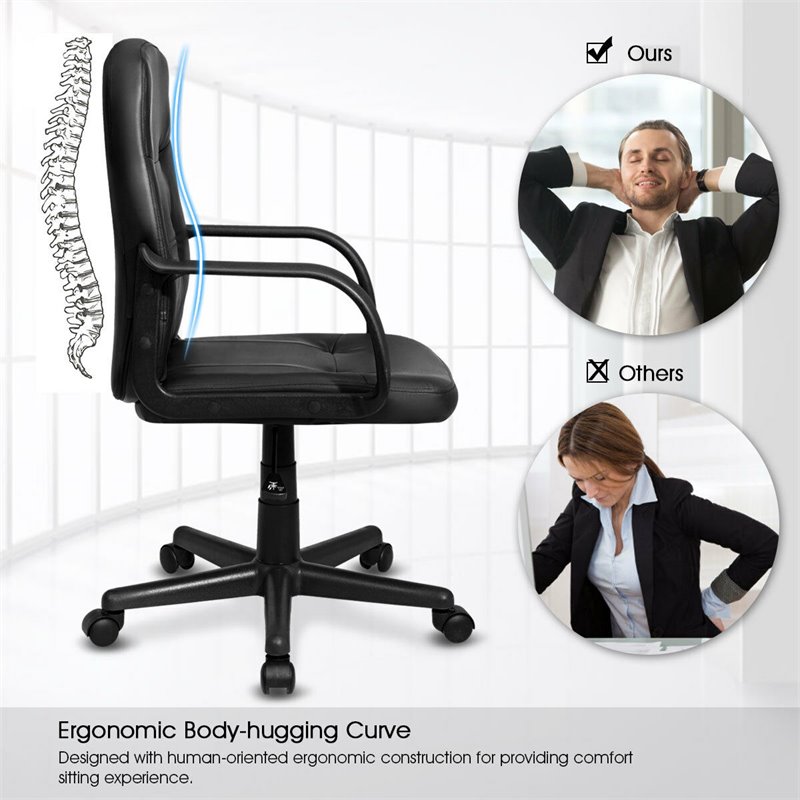 Costway Ergonomic Mid-Back Executive Swivel Computer Desk Task Chair in Black