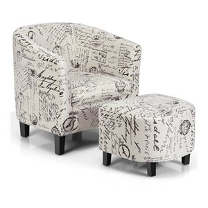 Costway Contemporary Birch Wood & Cotton Accent Chair with Ottoman in Beige