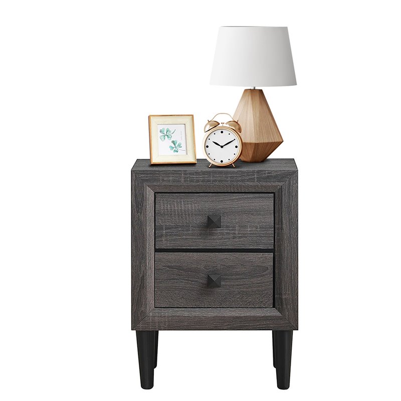 Costway 2-drawer Contemporary MDF & Rubber Wood Multipurpose Nightstand in Gray