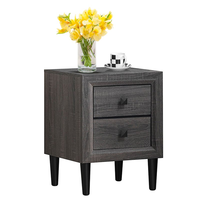 Costway 2-drawer Contemporary MDF & Rubber Wood Multipurpose Nightstand in Gray