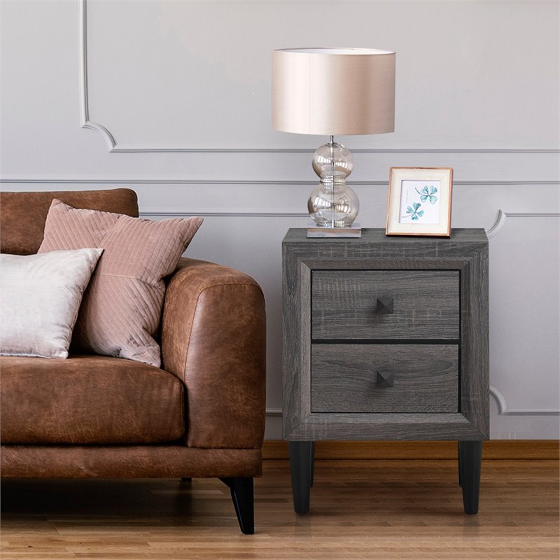 Costway 2-drawer Contemporary MDF & Rubber Wood Multipurpose Nightstand in Gray