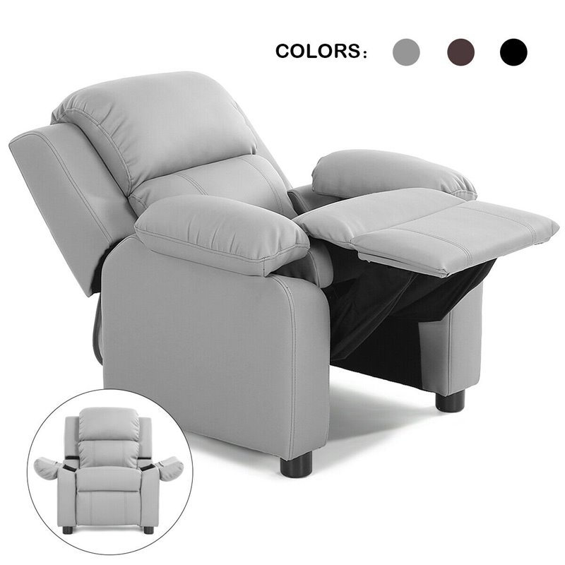 Costway Contemporary Wood PU and Sponge Kids Sofa with Storage Arms in Gray