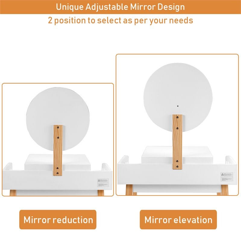 Costway MDF Vanity Makeup Dressing Set with Round Mirror in White/Natural