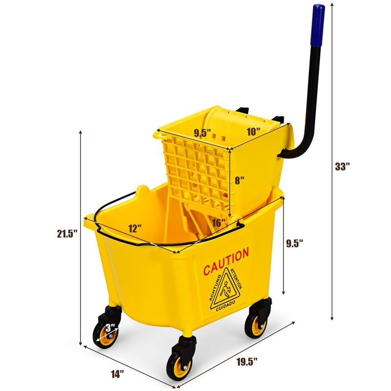 Costway PP and Iron Cleaning Wringer with Swivel Wheels in Yellow/Black