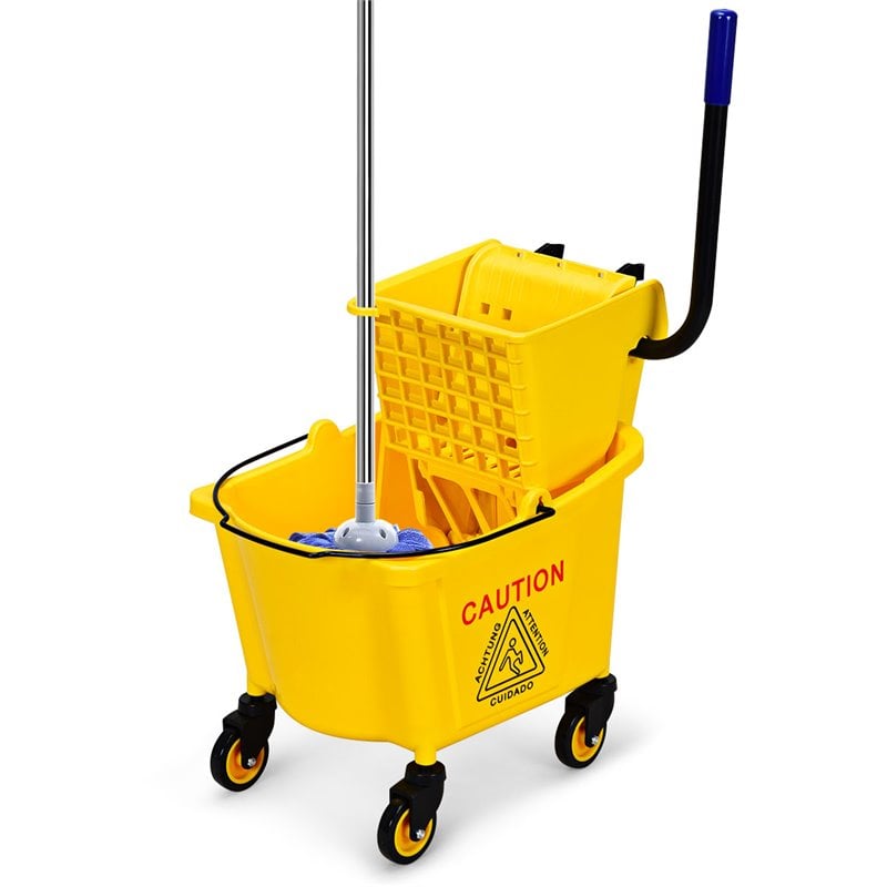 Costway PP and Iron Cleaning Wringer with Swivel Wheels in Yellow/Black