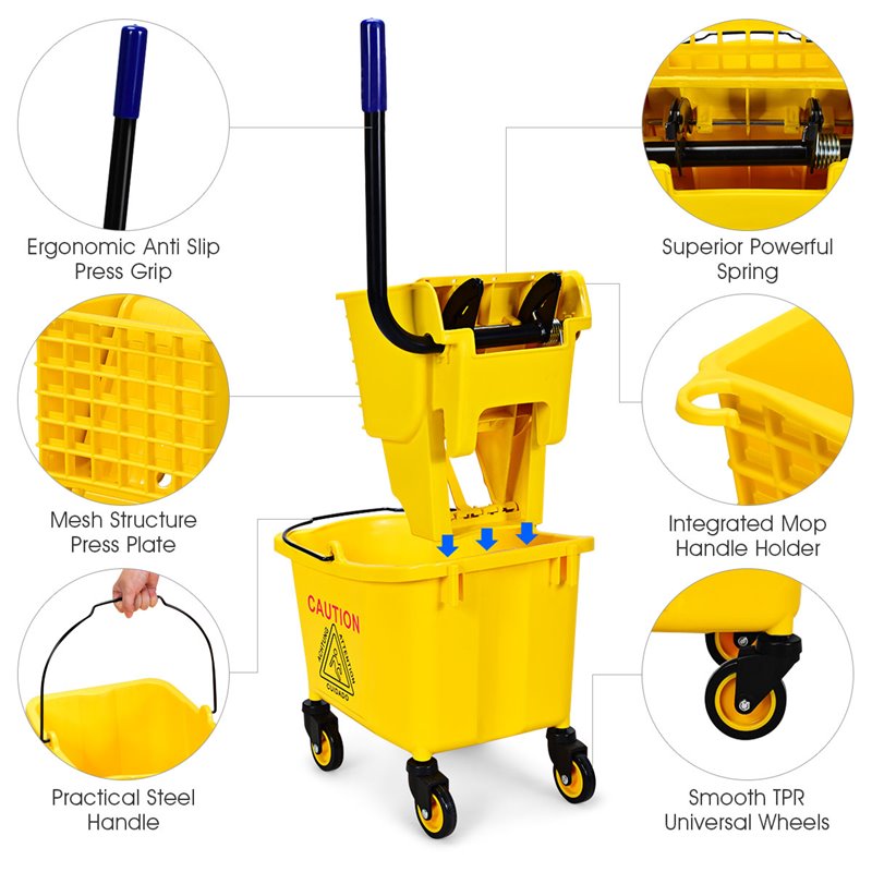 Costway PP and Iron Cleaning Wringer with Swivel Wheels in Yellow/Black