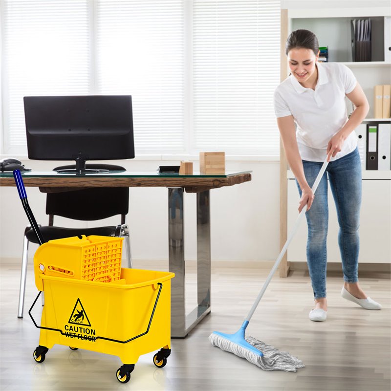 Costway PP and Iron Cleaning Wringer with Swivel Wheels in Yellow/Blue