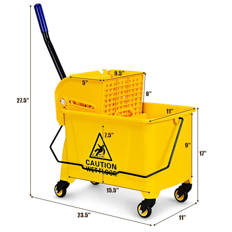Costway PP and Iron Cleaning Wringer with Swivel Wheels in Yellow/Blue