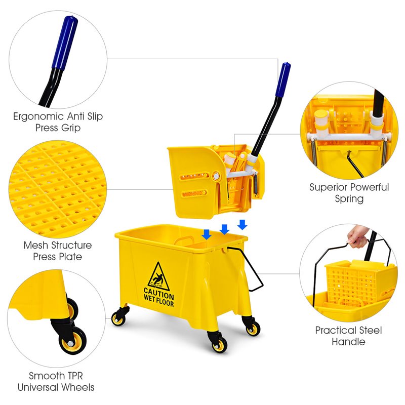 Costway PP and Iron Cleaning Wringer with Swivel Wheels in Yellow/Blue
