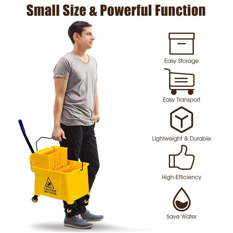 Costway PP and Iron Cleaning Wringer with Swivel Wheels in Yellow/Blue