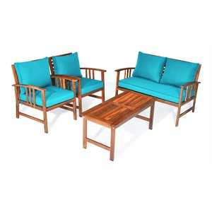 Costway 4-piece Contemporary Wood and Polyester Patio Furniture Set in Turquoise
