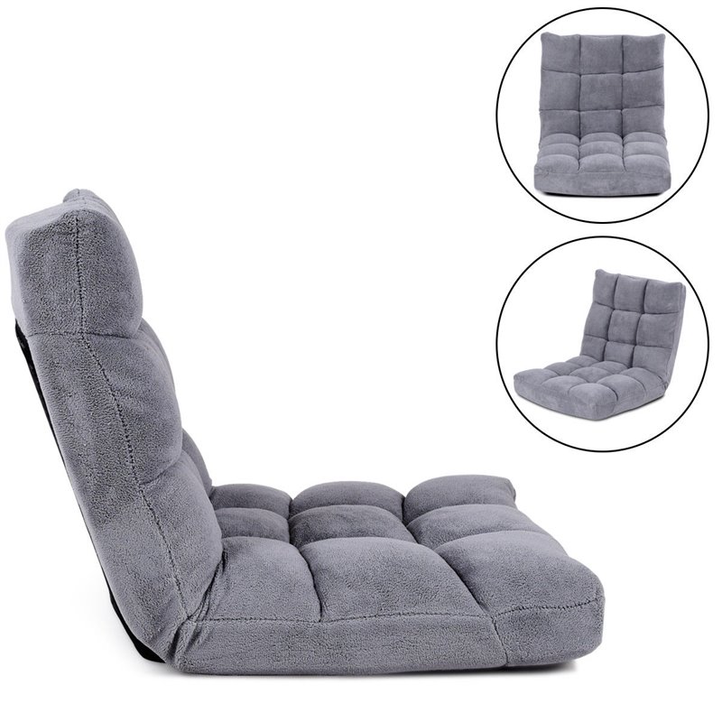 Costway Contemporary Coral Velvet Adjustable 14-Position Floor Chair in Gray