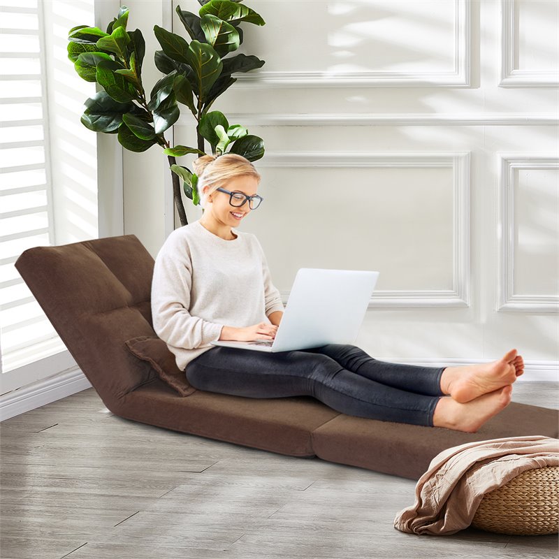 Costway Fabric and Metal Convertible Sofa Sleeper with Pillow in Coffee