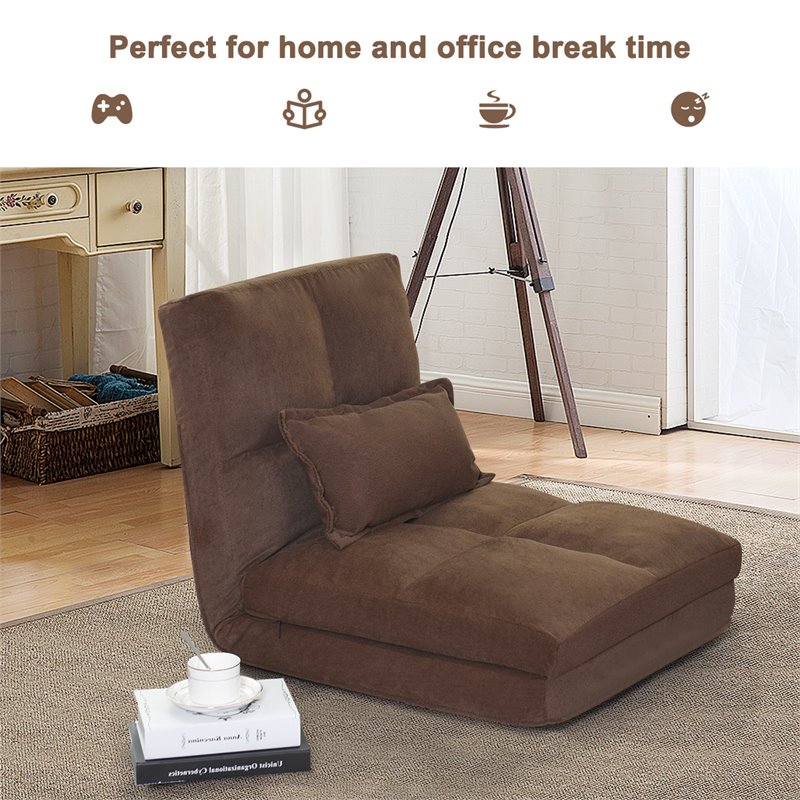 Costway Fabric and Metal Convertible Sofa Sleeper with Pillow in Coffee