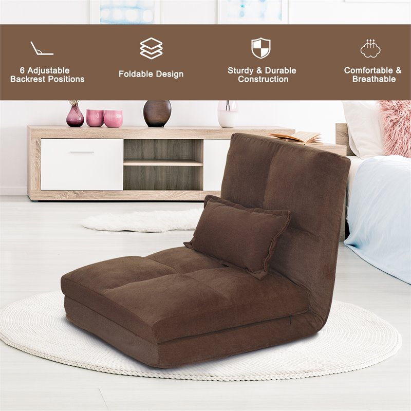 Costway Fabric and Metal Convertible Sofa Sleeper with Pillow in Coffee