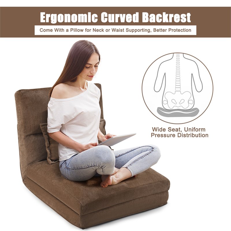 Costway Fabric and Metal Convertible Sofa Sleeper with Pillow in Coffee