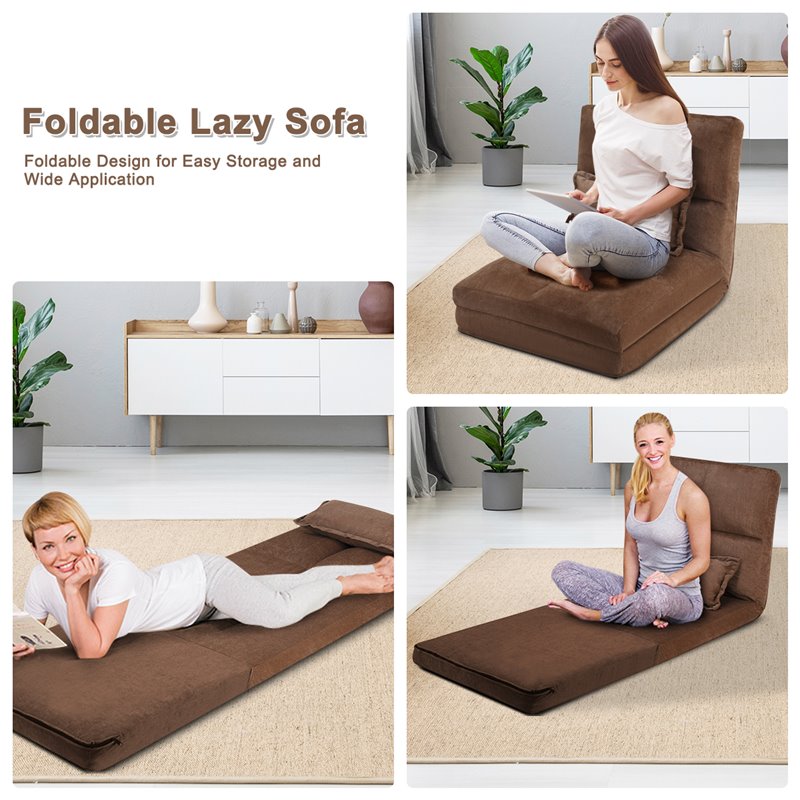 Costway Fabric and Metal Convertible Sofa Sleeper with Pillow in Coffee