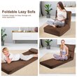 Costway Fabric and Metal Convertible Sofa Sleeper with Pillow in Coffee