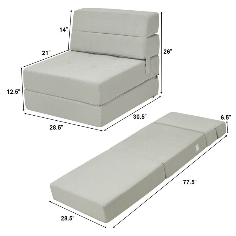 Costway Contemporary Polyester and Sponge Tri-Fold Flip Out Lounger in Gray
