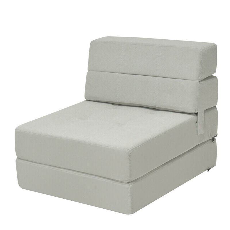 Costway Contemporary Polyester and Sponge Tri-Fold Flip Out Lounger in Gray