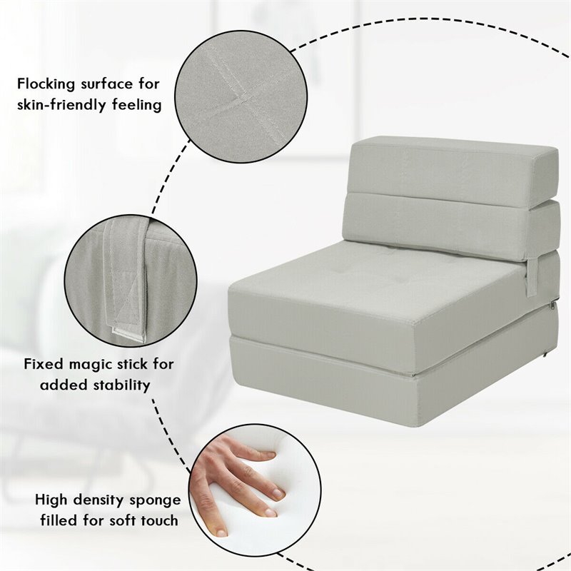 Costway Contemporary Polyester and Sponge Tri-Fold Flip Out Lounger in Gray